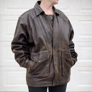 Vintag Chocolate Brown European Leather Jacket •Naturally Distressed Oversized L